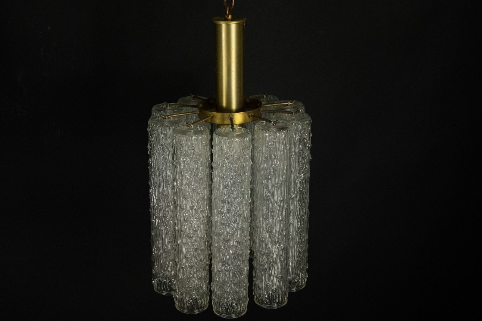 Pair Of Murano Glass And Brass Chandeliers In The Style Of Toni Zuccheri. Italy 1970s photo for sale