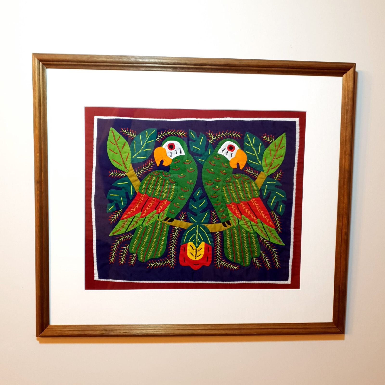 Molas Parrots Textile Appliqué Embroidery Folk Art By Kuna Yala Indians Panama