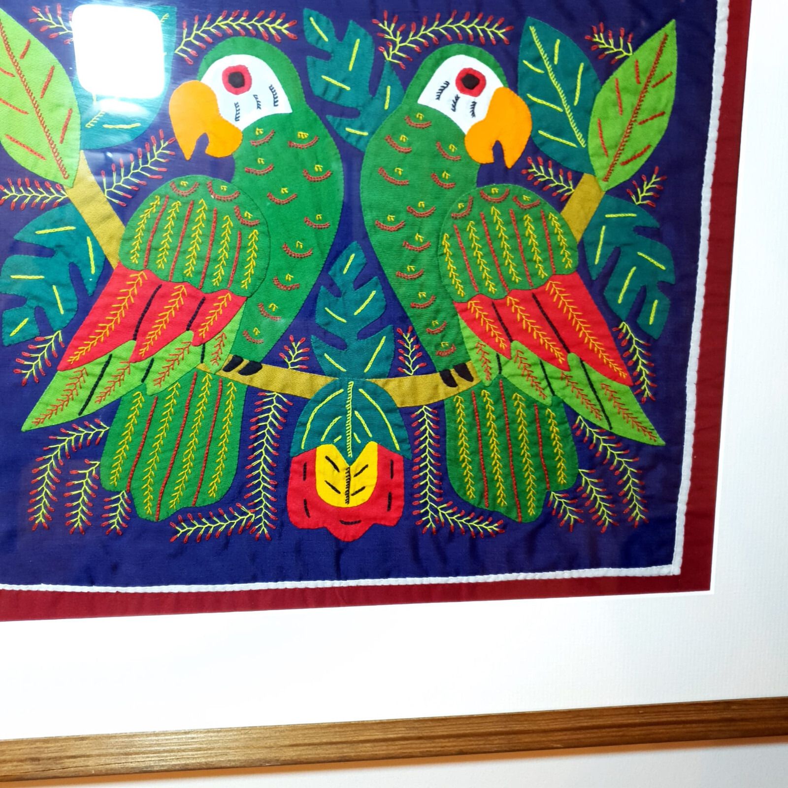 Molas Parrots Textile Appliqué Embroidery Folk Art By Kuna Yala Indians Panama photo vintage