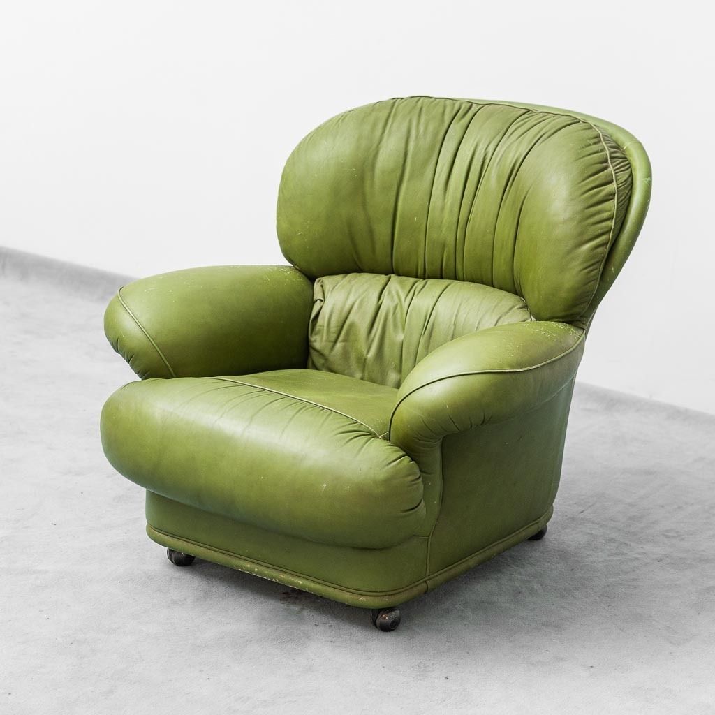Green Leather Armchair 1950s Vintage Modern Antiques
