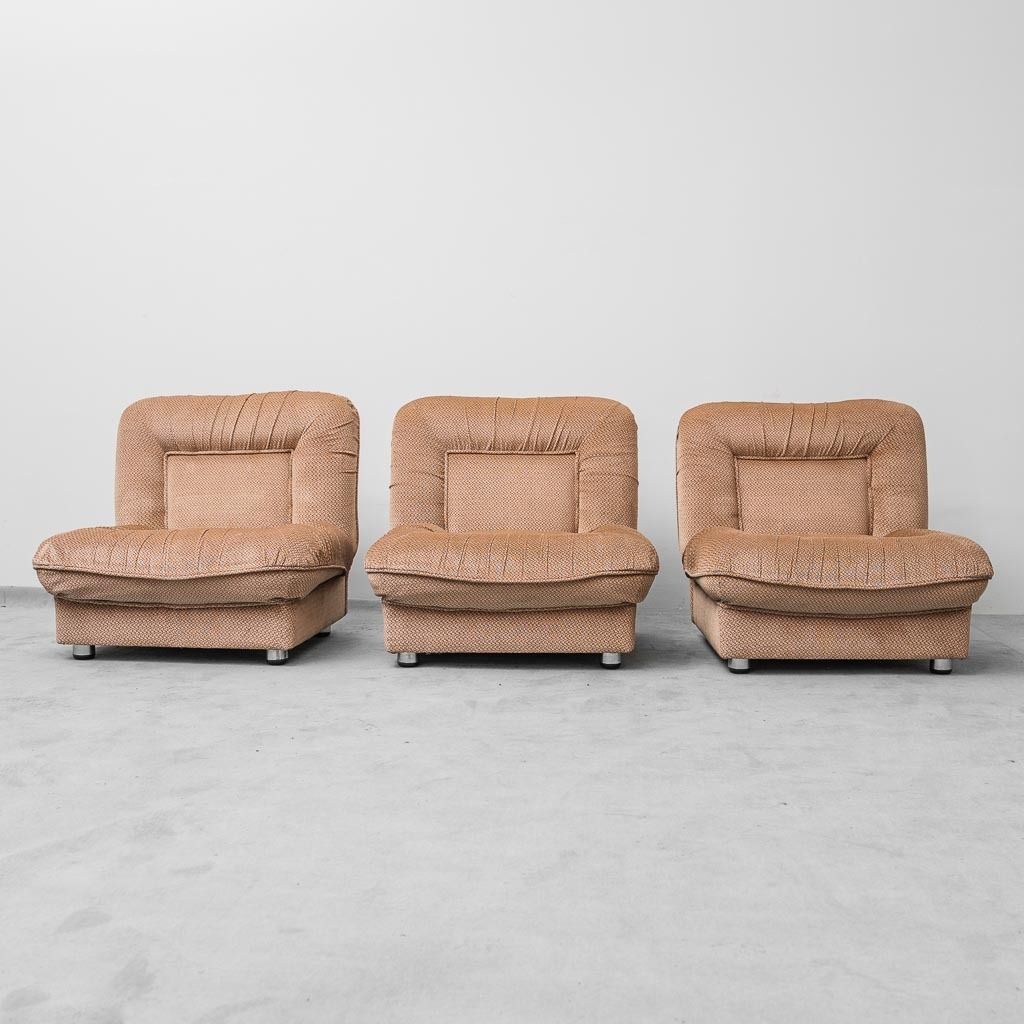Set Of 3 Modular Armchairs In Beige Fabric 70s Vintage Modern Antiques photo 631.0
