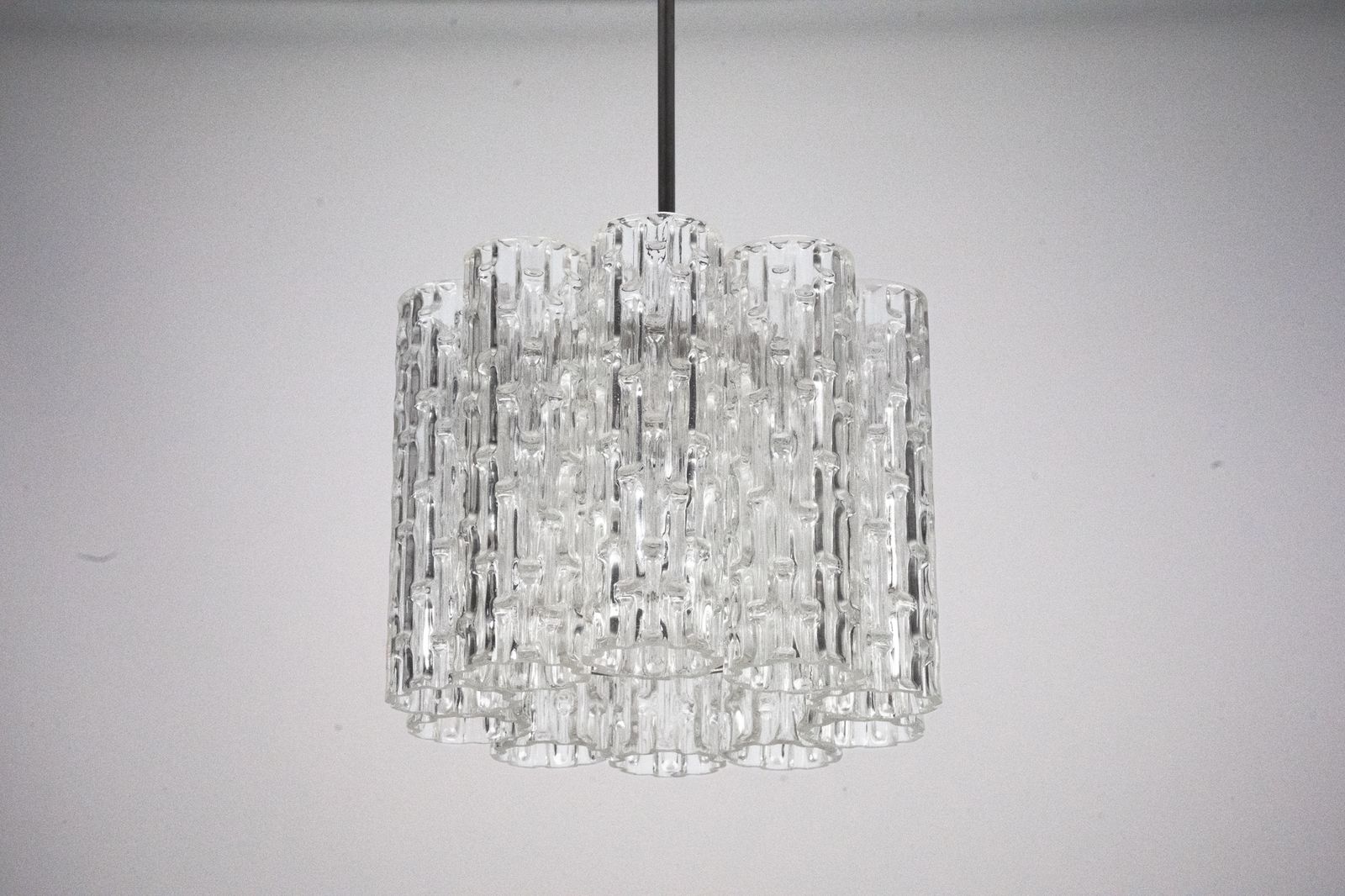 Mid Century Pendant In Murano Glass Elements And Chrome. Italy 1960s photo Lighting
