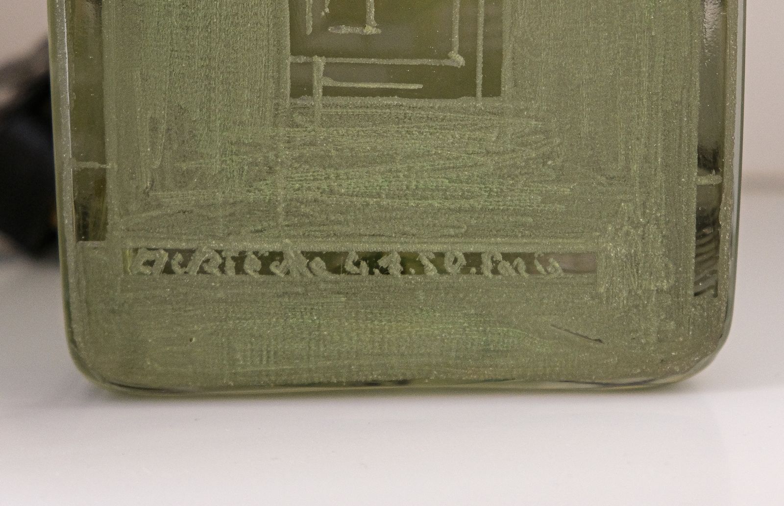 photo for sale Rare French Signed & Dated Cubist Glass Table Lamp By Anatole Riecke, 1950