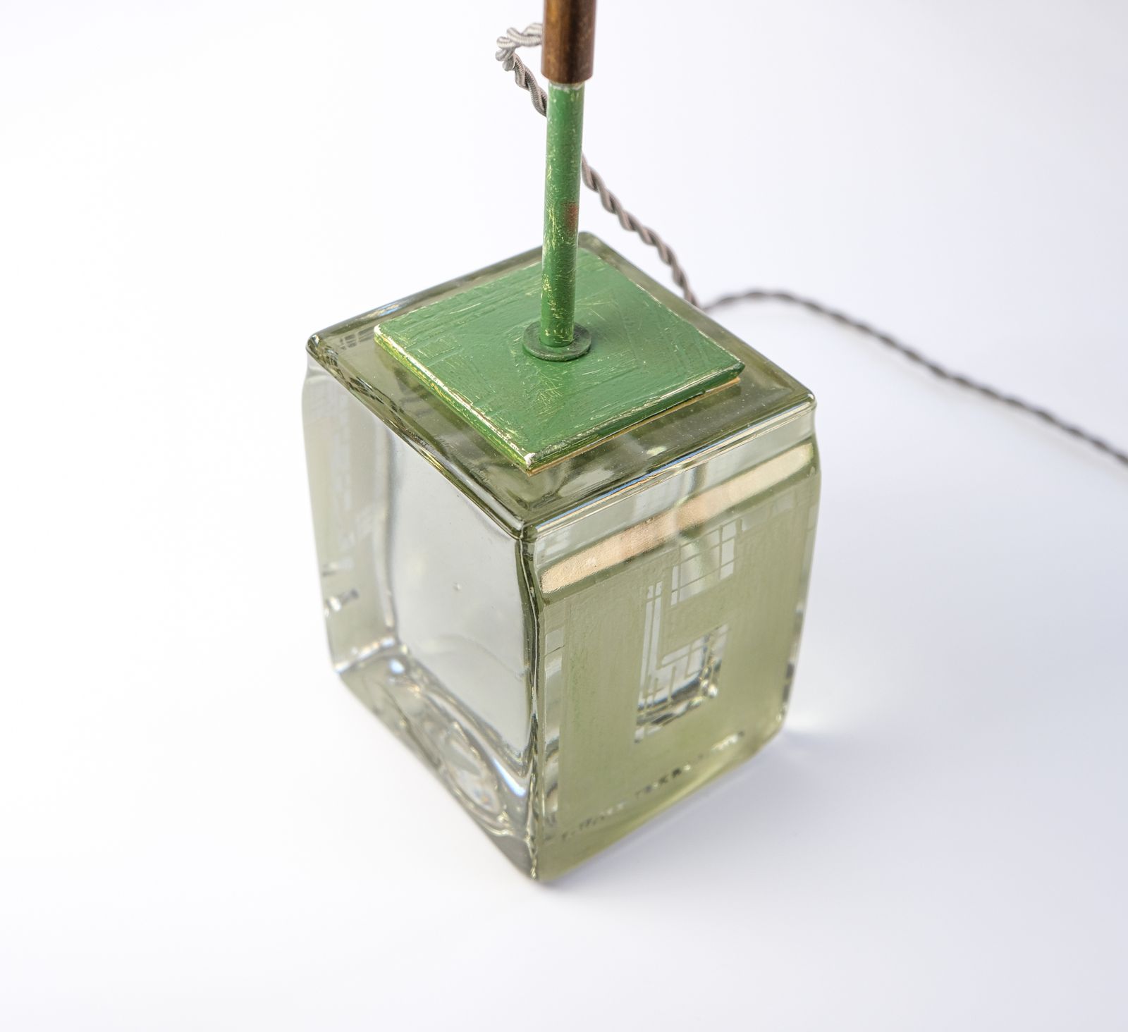 photo vinterior Rare French Signed & Dated Cubist Glass Table Lamp By Anatole Riecke, 1950