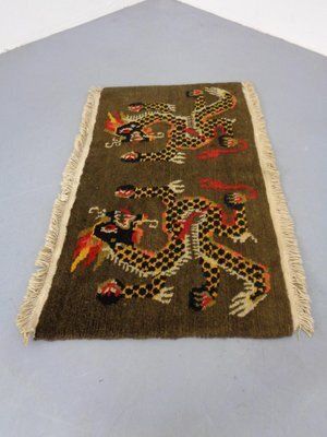 Textiles Hand Knotted Tibetan Dragon Rug, 1950s, Set Of 2 photo