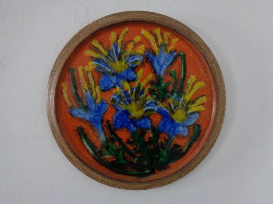 Large Glazed Flower Studio Ceramic Wall Plaque, Germany, 1970s photo furniture