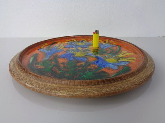 photo furniture Large Glazed Flower Studio Ceramic Wall Plaque, Germany, 1970s