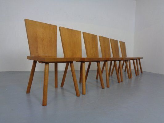 Brutalist Oak Chairs By Göran Malmvall, Sweden, 1950s, Set Of 6 photo for sale