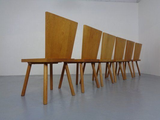 Brutalist Oak Chairs By Göran Malmvall, Sweden, 1950s, Set Of 6 photo vintage