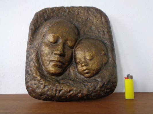 German Bronze Relief Of Mother With Baby, 1940s photo for sale