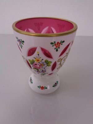 photo for sale Czechoslovakian Hand Painted Bohemian Glass Vases, 1890s, Set Of 2