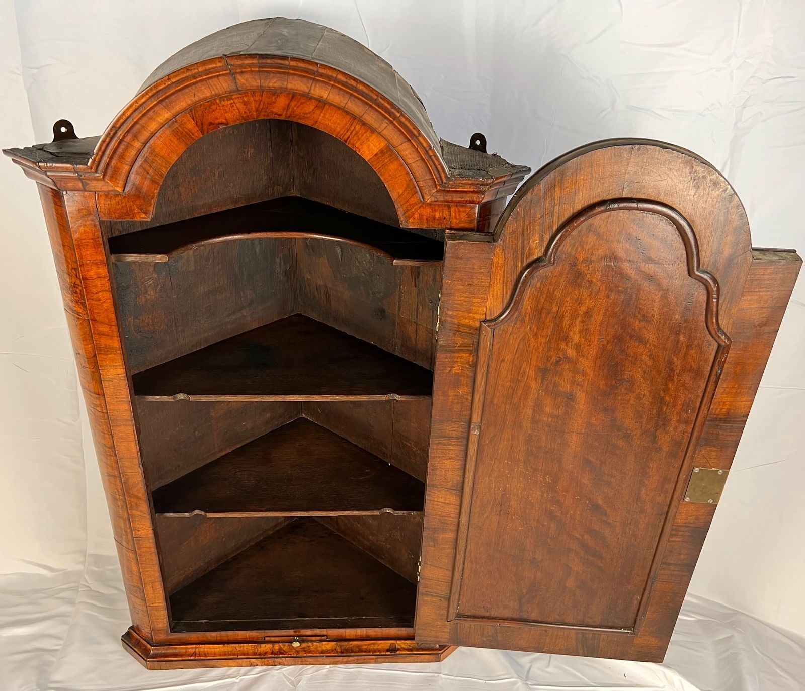 Queen Anne Walnut Wall Hanging Corner Cupboard With Mirror photo buy