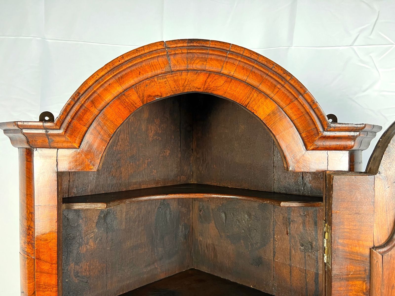 photo for sale Queen Anne Walnut Wall Hanging Corner Cupboard With Mirror