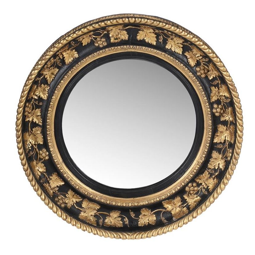 Very Large William Yeoward Regency Style Ebonised And Gilt Convex Mirror