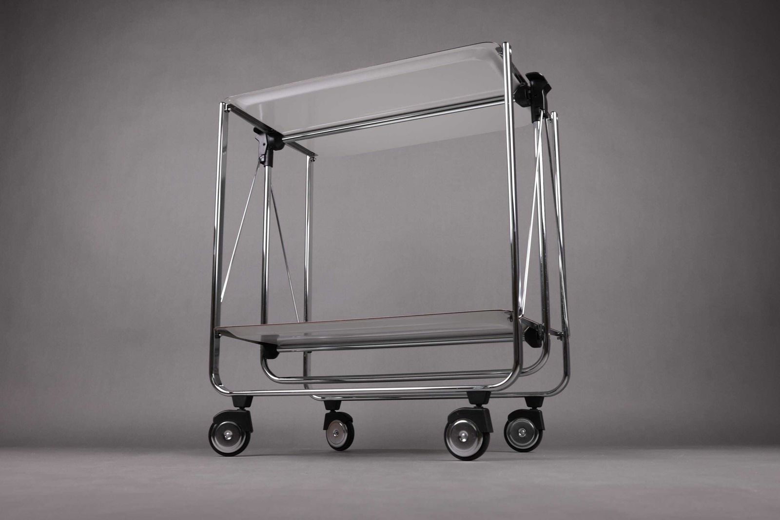 photo for sale 1990s Folding Table | Chrome Serving Trolley | Retro Bar Cart | Mid Century Modern Utility Cart For Kitchen & Dining