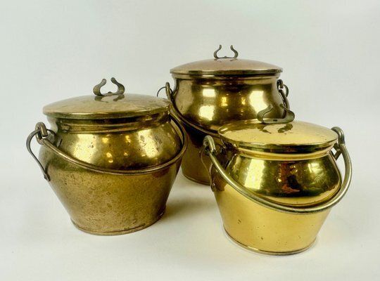 Vintage Swedish Brass Pulp Pots From Skultuna, 1980s, Set Of 3 photo furniture