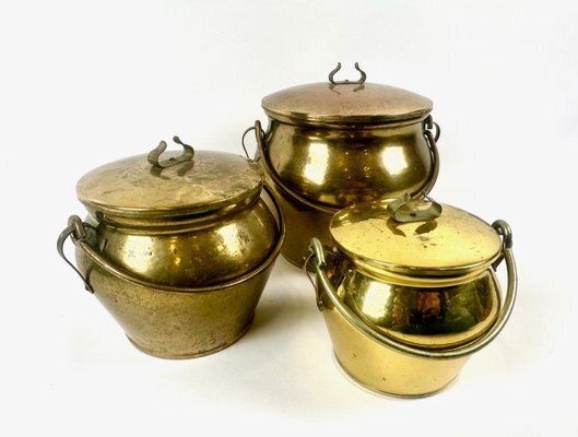 photo buy Vintage Swedish Brass Pulp Pots From Skultuna, 1980s, Set Of 3