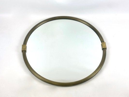 Mid Century German Round Brass Wall Mirror From Planilux, 1970s