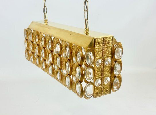 Crystal And Gilt Brass Chandelier From Palwa, 1960s photo for sale