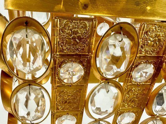 Crystal And Gilt Brass Chandelier From Palwa, 1960s photo vintage