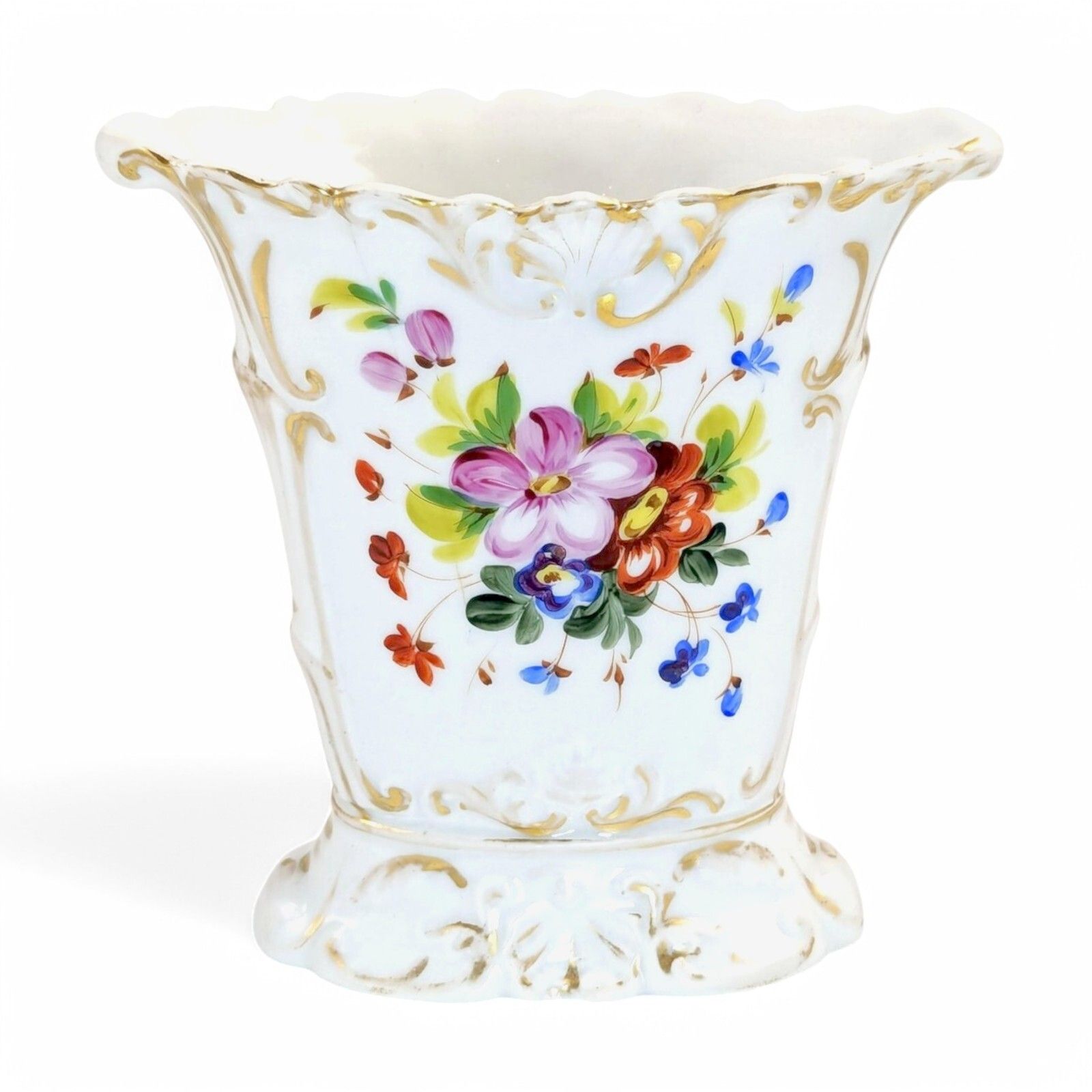 Old Paris Porcelain Vase, Jacob Petit Style, Hand Painted Floral, C. 1850 France photo for sale