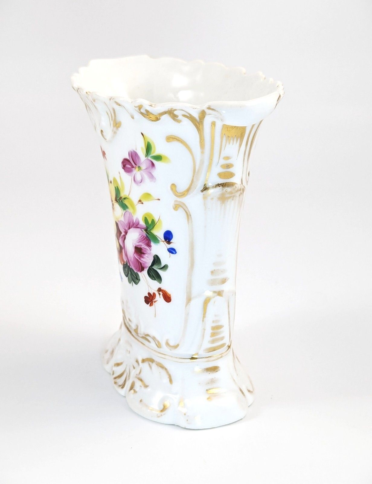 Old Paris Porcelain Vase, Jacob Petit Style, Hand Painted Floral, C. 1850 France photo vinterior