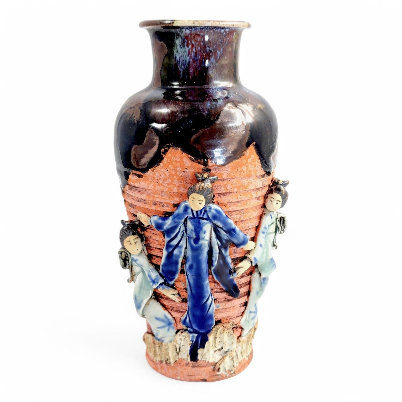 Sumida Gawa Japanese Vase With Child Figure, Signed Hiroshi Oxblood Glaze C 1900 photo furniture
