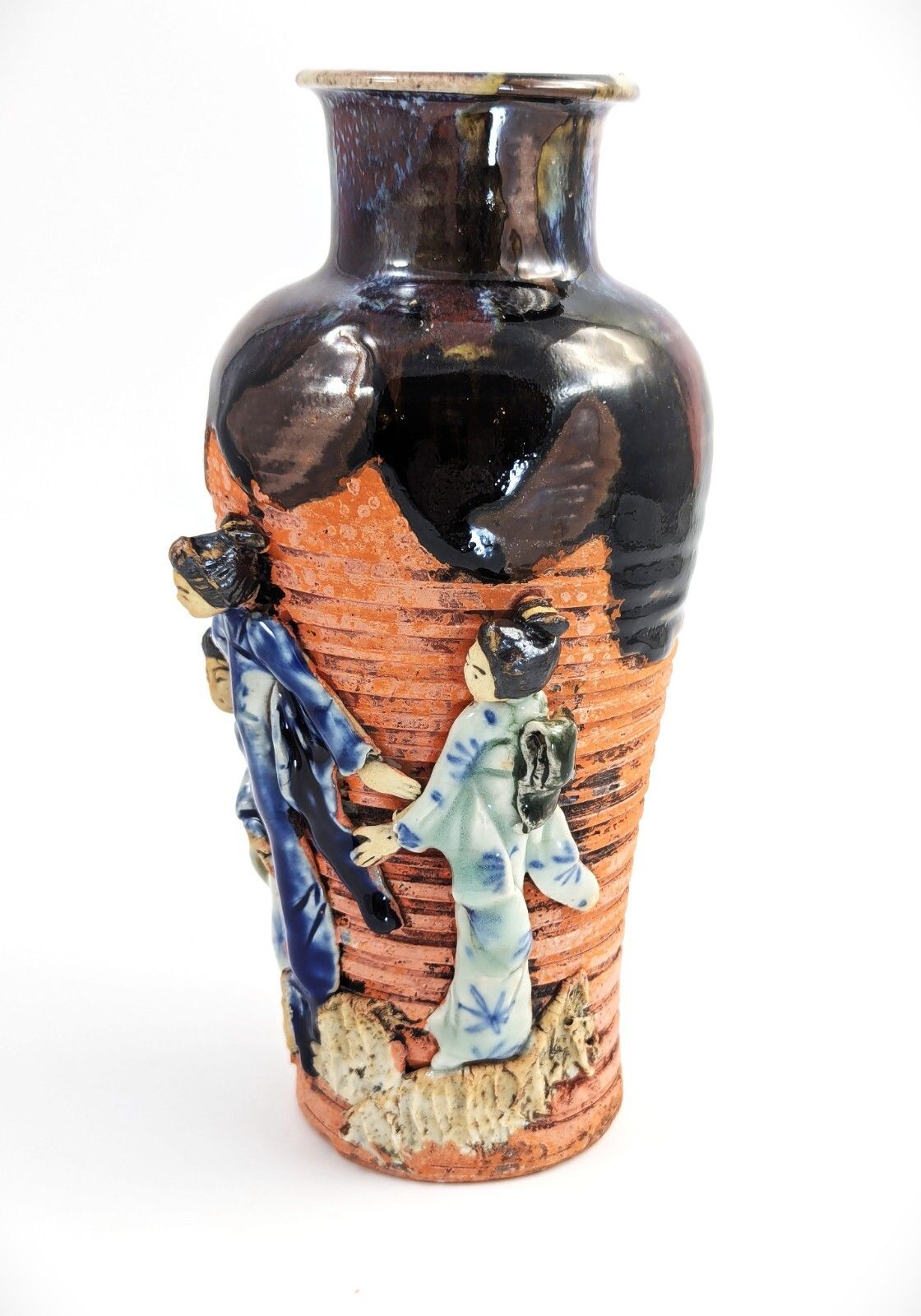 Sumida Gawa Japanese Vase With Child Figure, Signed Hiroshi Oxblood Glaze C 1900 photo 600.0
