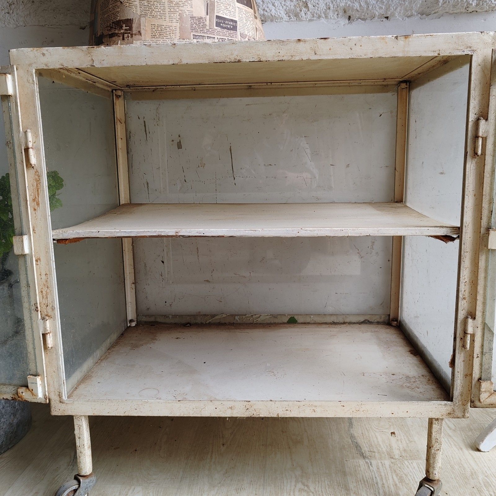 1920s Central European Medical Cabinet – Metal & Glass, Strong Casters, Rare photo buy