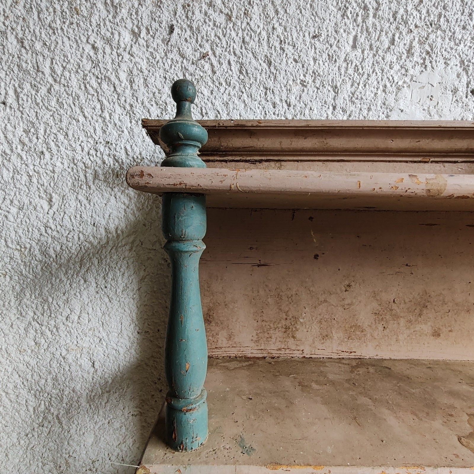 301.0 Unique C1890 French Handmade Dresser – Ornate Carvings, Rustic Pink & Blue photo