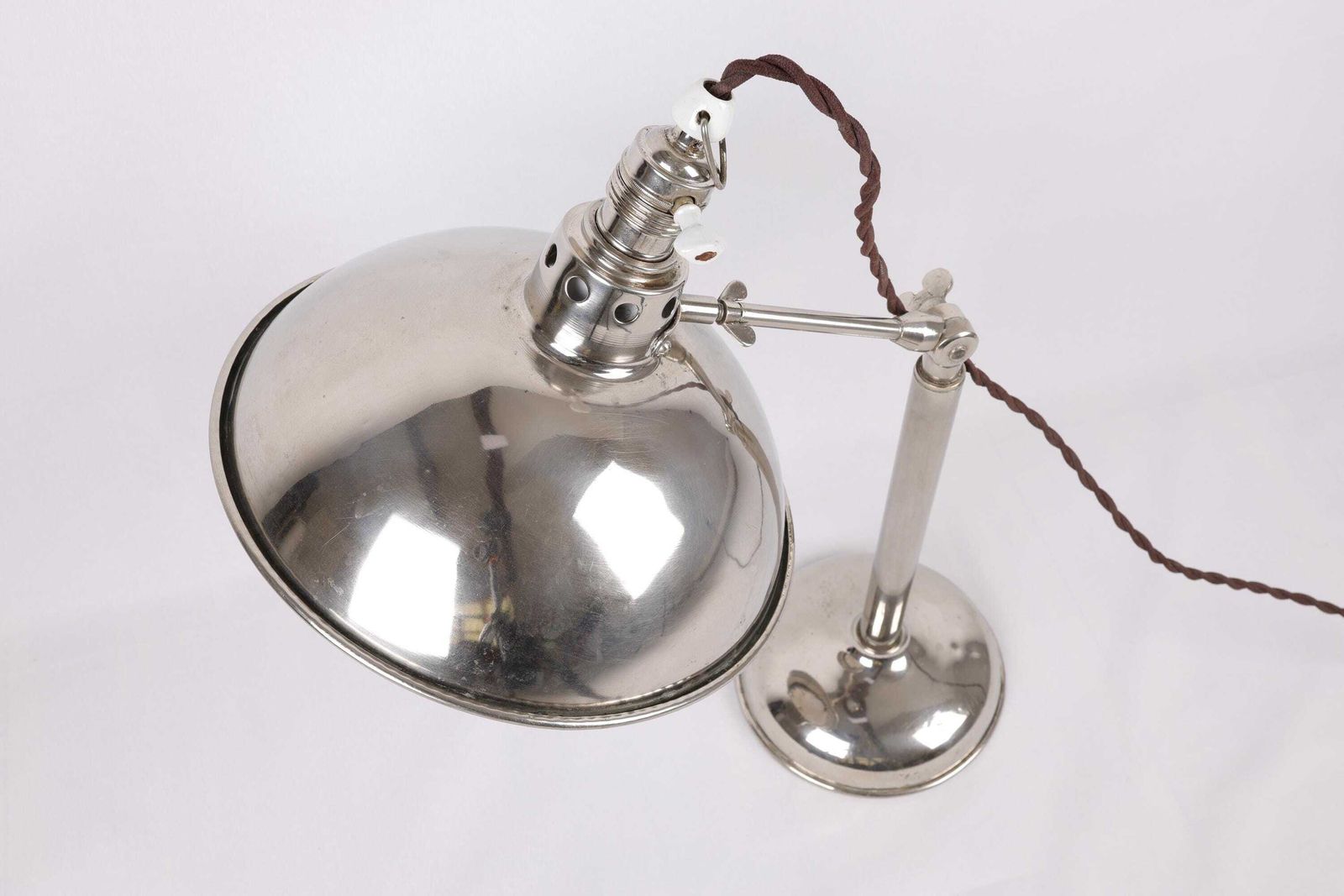 Vintage 1930s Chrome Desk Lamp | Adjustable Table Lamp With Polished Chrome Finish | Retro Task Lighting | Mid Century Modern Office Lamp photo furniture