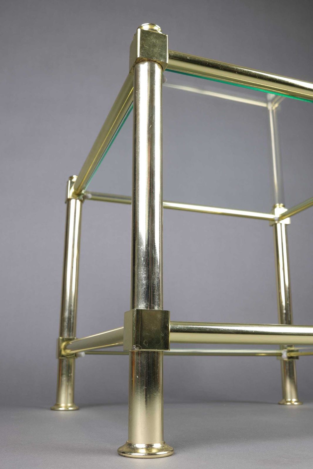 Vintage Gold Glass Side Table | Elegant Accent Table | 1980s Modern Glam Decor photo vinterior
