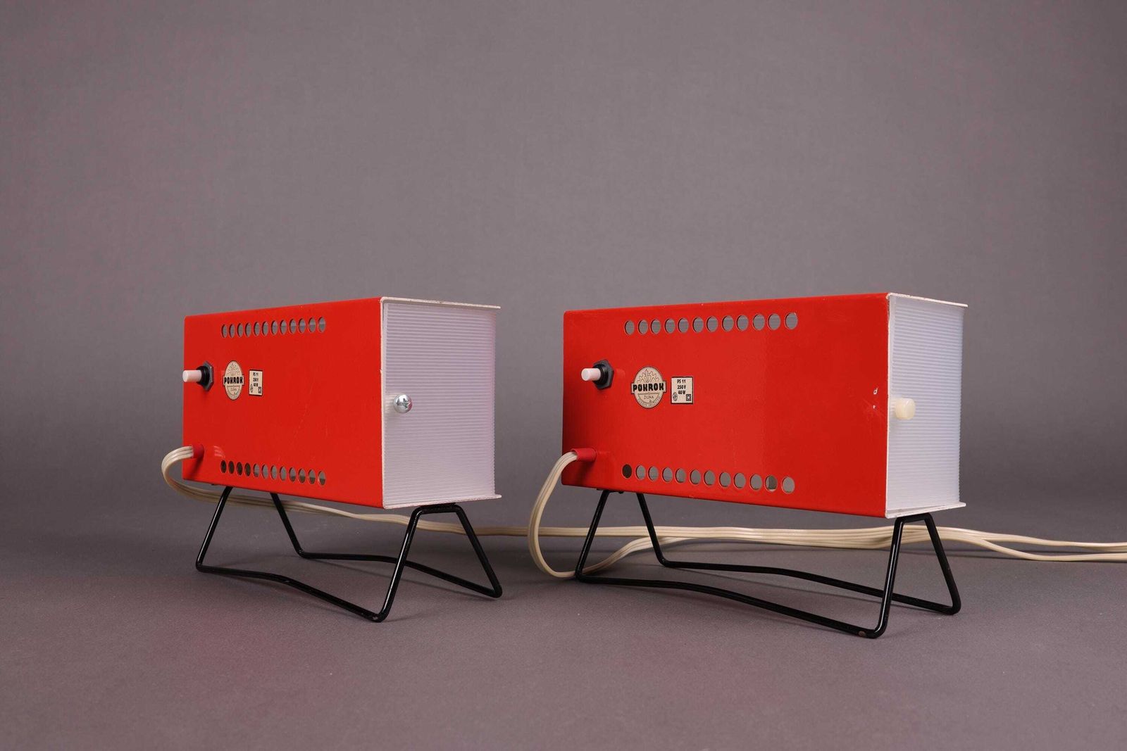 Vintage Red Pokrok žilina Table Lamps | Mid Century Modern Bedside Lighting | Retro Minimalist Accent Lamps Pair photo 484.0