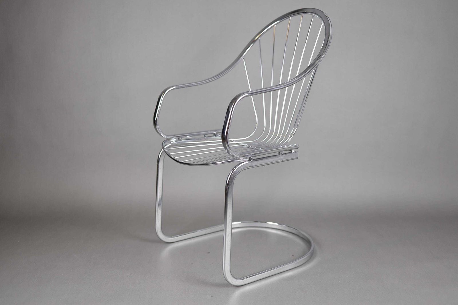 1970s Gastone Rinaldi Chrome Dining Chairs Set Of 4 | Mid Century Modern Furniture | Retro Dining Chairs With Black Cushions photo buy