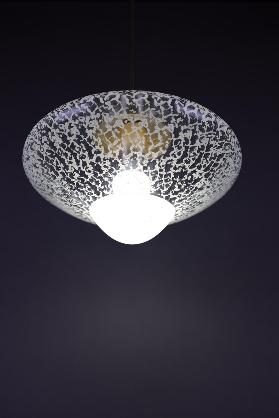 Vintage 1970s Glass Pendant Light | Mid Century Ceiling Lamp | Textured Glass Ufo Light Fixture photo furniture