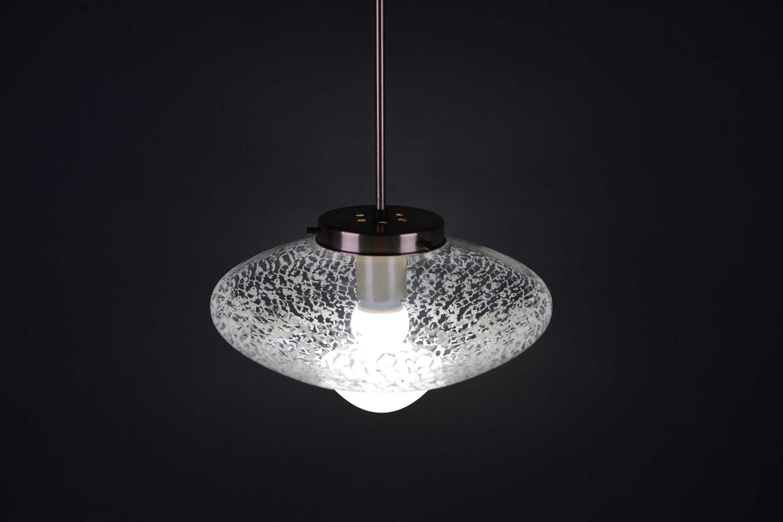 Vintage 1970s Glass Pendant Light | Mid Century Ceiling Lamp | Textured Glass Ufo Light Fixture photo 264.0
