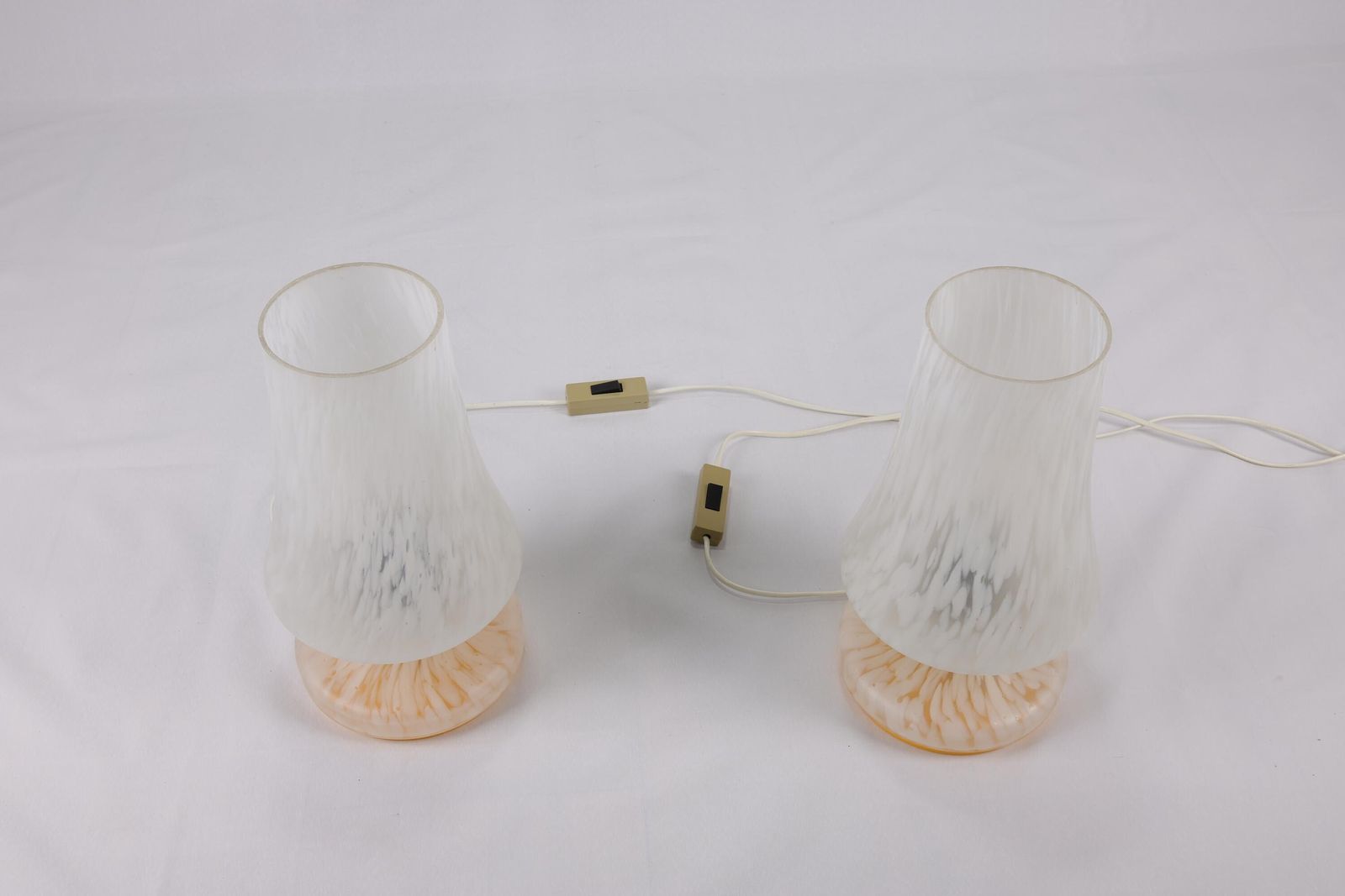 photo for sale Pair Of Vintage 1970s Czech Glass Mushroom Table Lamps | Mid Century Modern Bedroom Decor | Bedside Light Set Nightstand Table Lamps