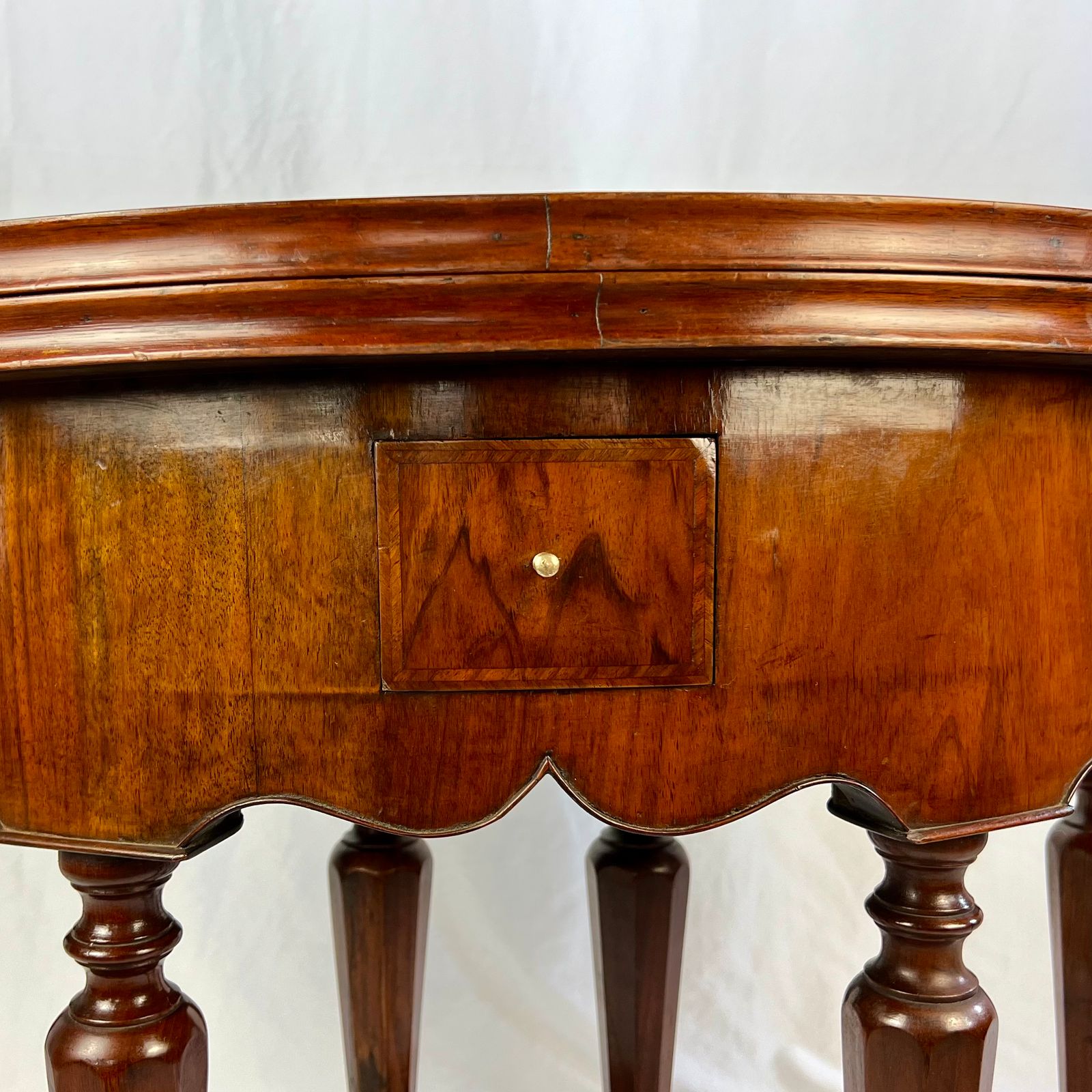 photo furniture Small Victorian Figured Walnut Demi Lune Card Table In The George I Manner