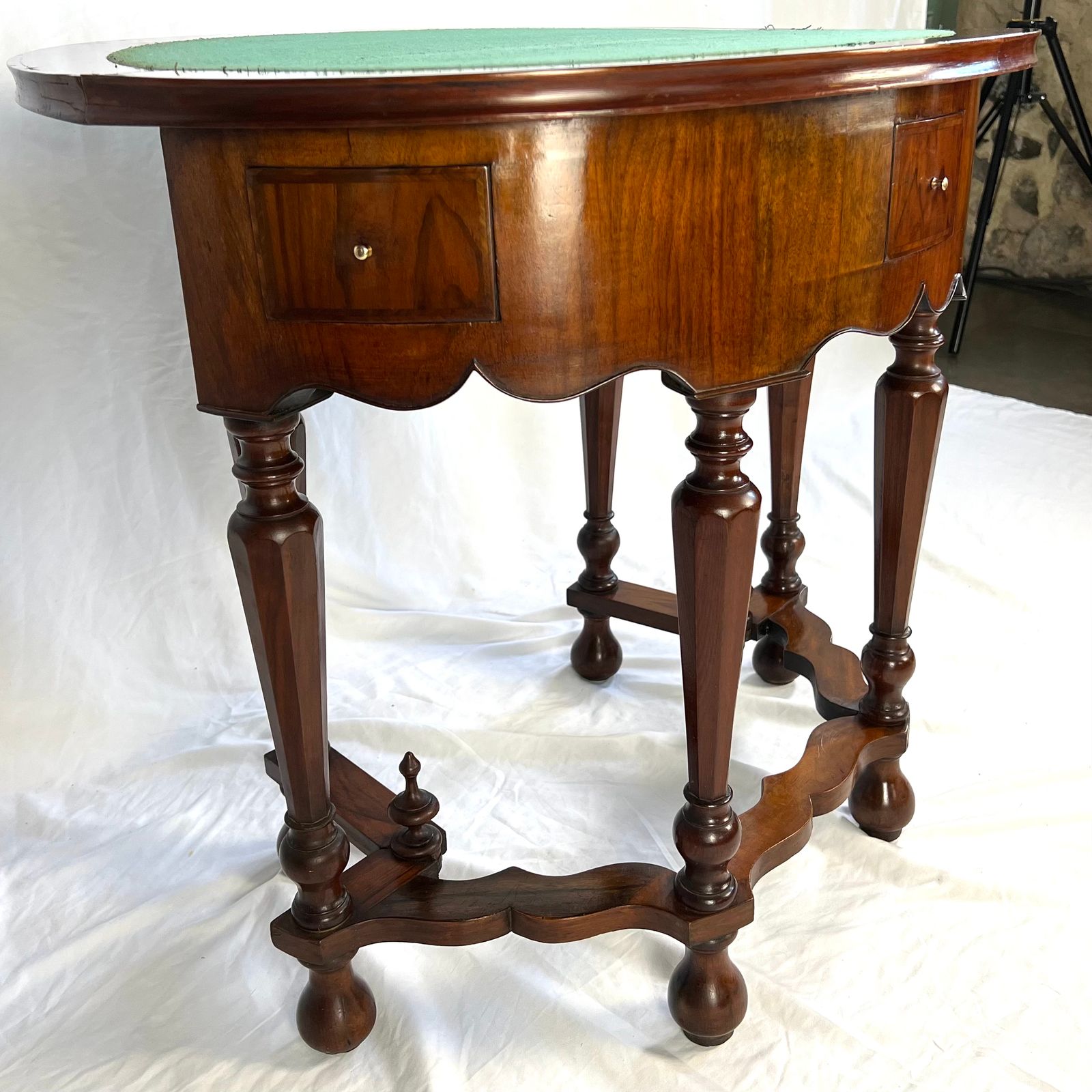 695.0 Small Victorian Figured Walnut Demi Lune Card Table In The George I Manner photo