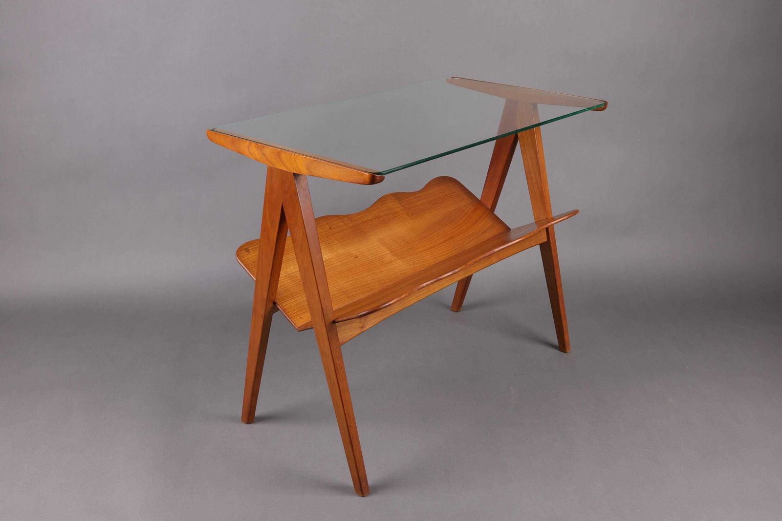 1960s Mid Century Side Table With Magazine Rack | Glass & Wood Bedside Table | Vintage Italian Coffee Table