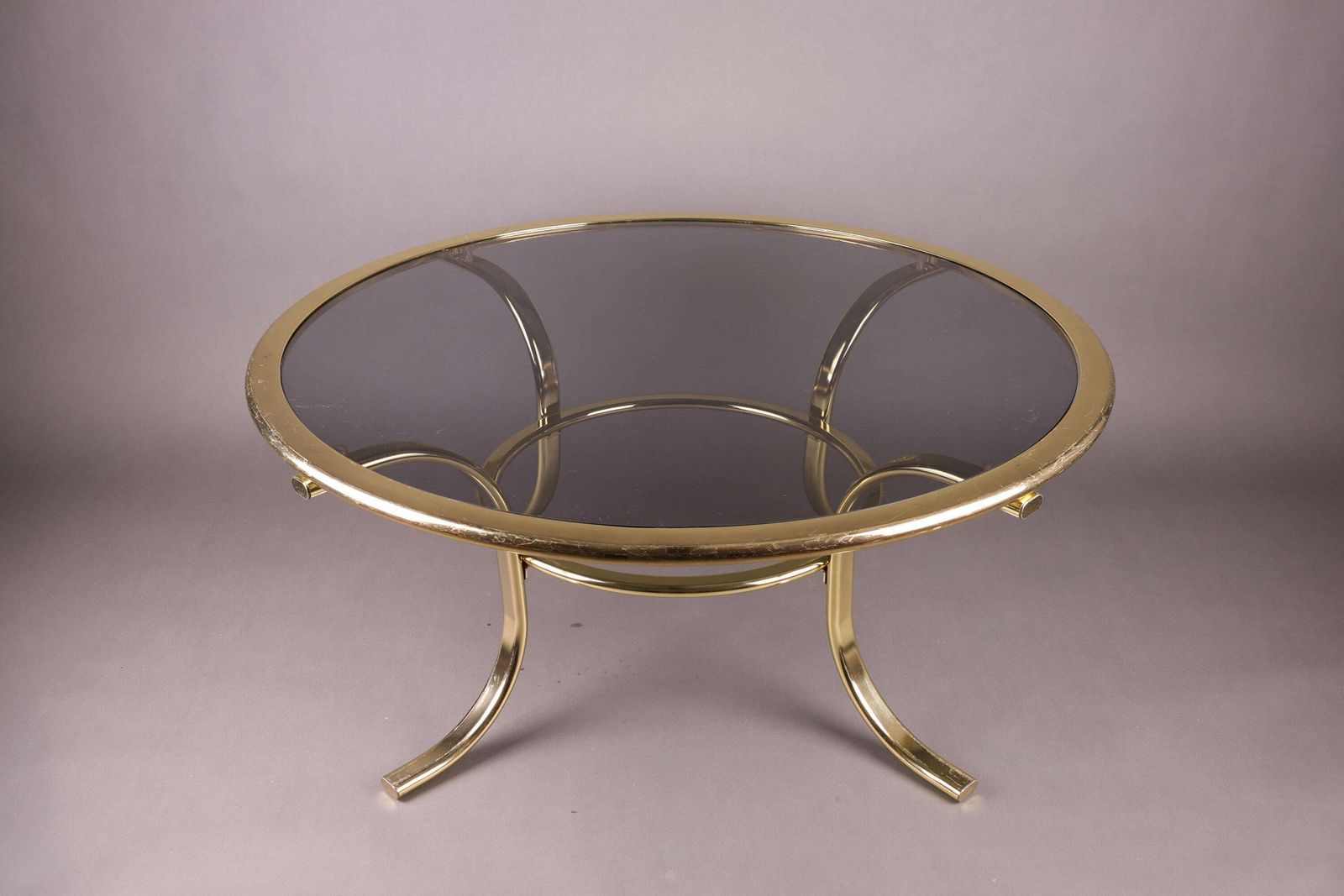 1970s Smoked Glass Coffee Table | Gold Accent Table | Mid Century Modern Glam Furniture