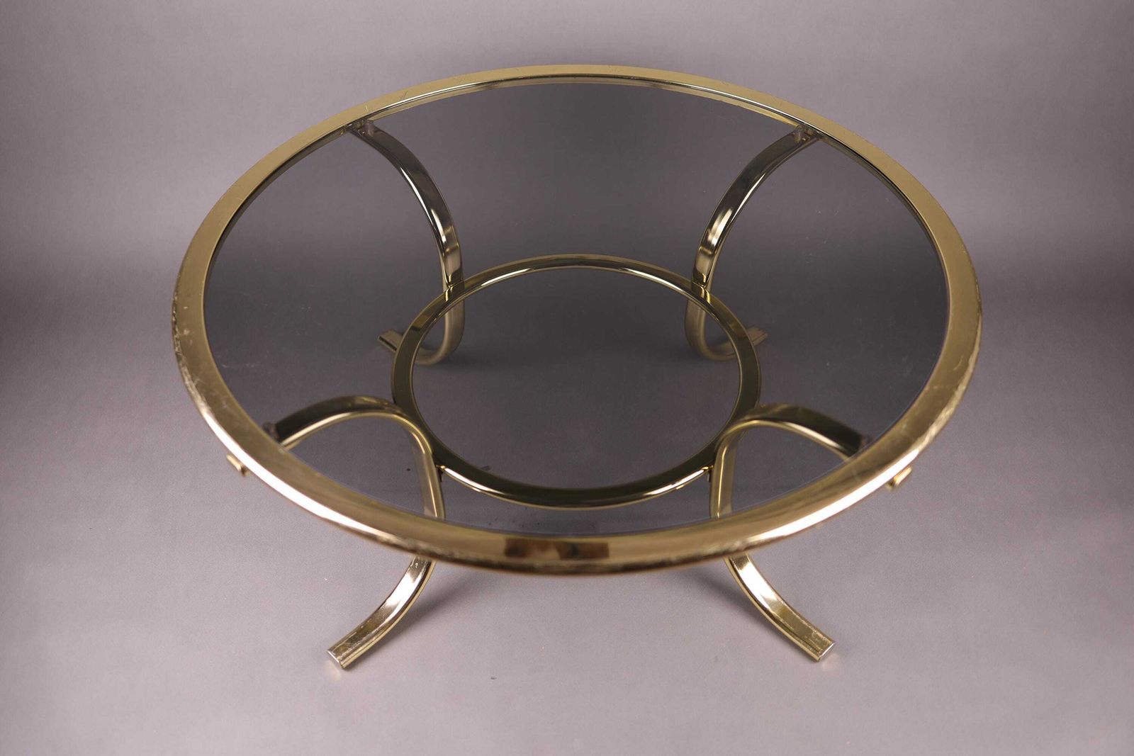 1970s Smoked Glass Coffee Table | Gold Accent Table | Mid Century Modern Glam Furniture photo furniture