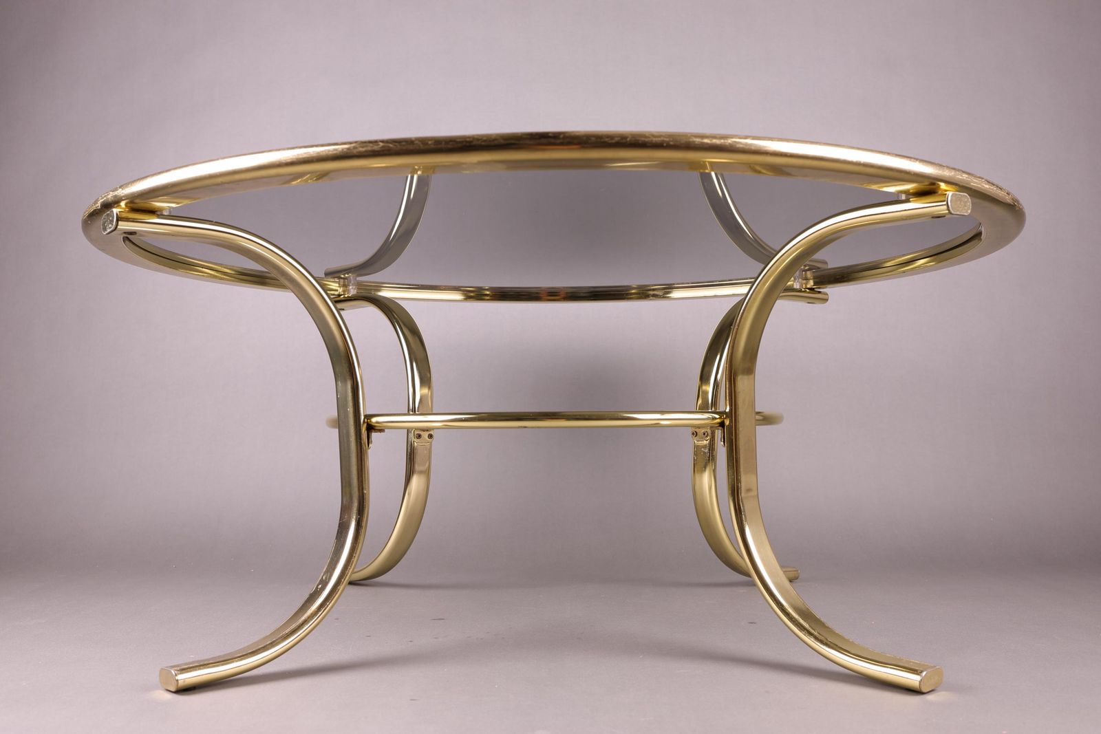 1970s Smoked Glass Coffee Table | Gold Accent Table | Mid Century Modern Glam Furniture photo vintage