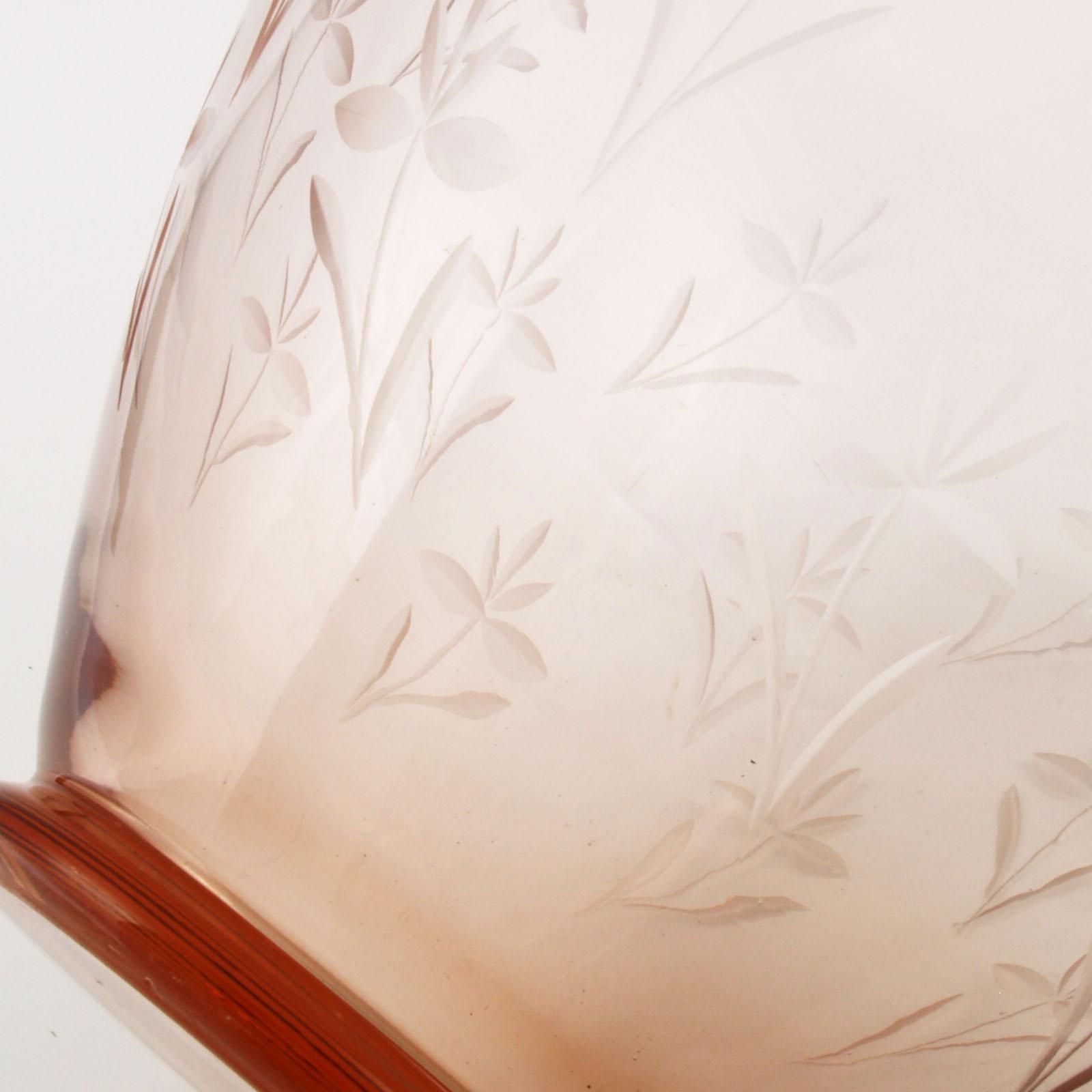 Art Nouveau Large Amphora Vase, Salviati Murano, Amber, Etched Floral Motifs photo Home Decor