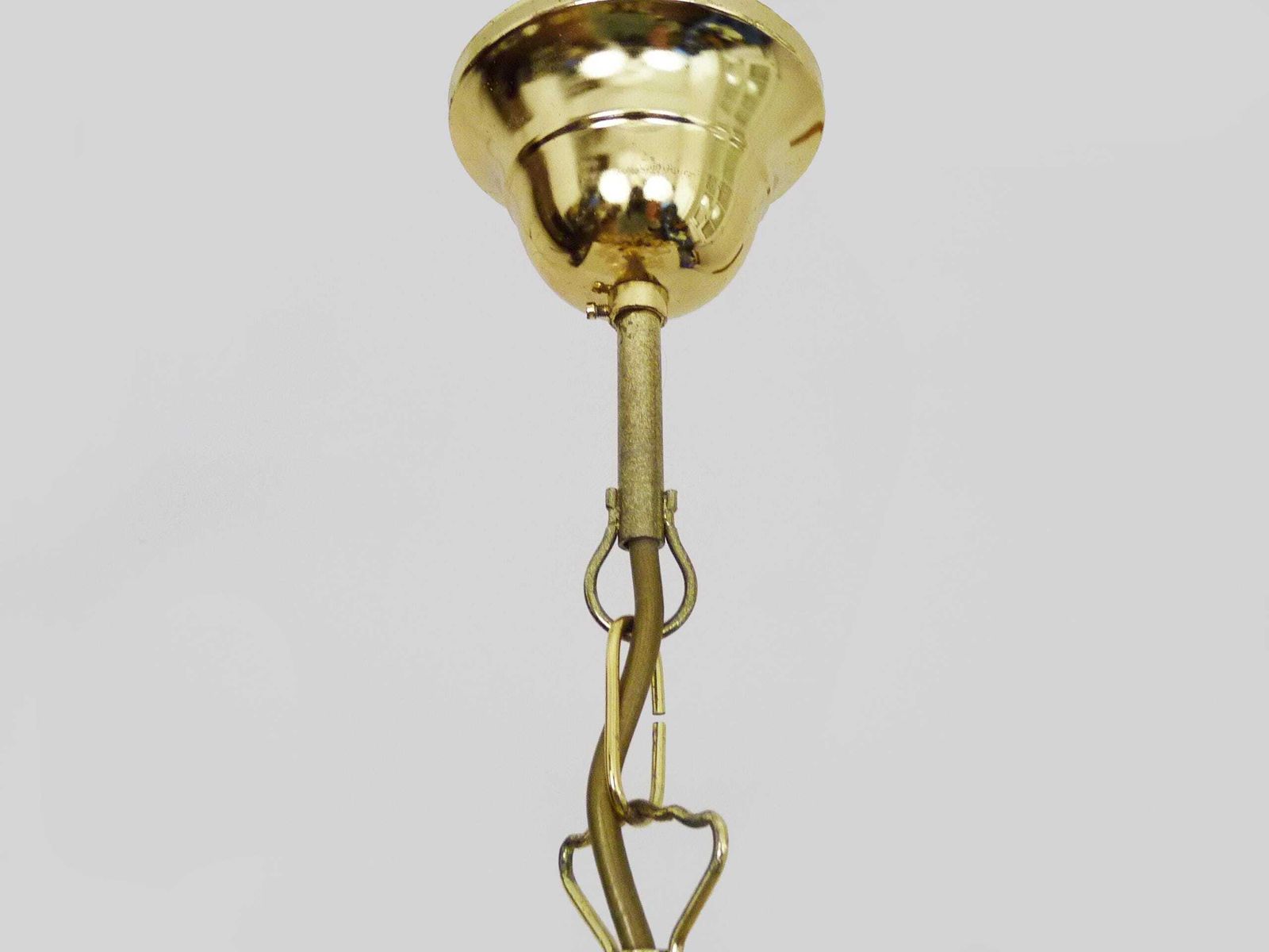 Antique 3 Light Floral Pendant Light In Gilded Metal With Glass Pendants. 1980s photo vinterior