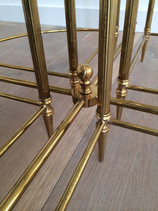 Neoclassical Round Brass Coffee Table With 4 Nesting Tables By Maison Bagués. Circa 1940 photo vintage
