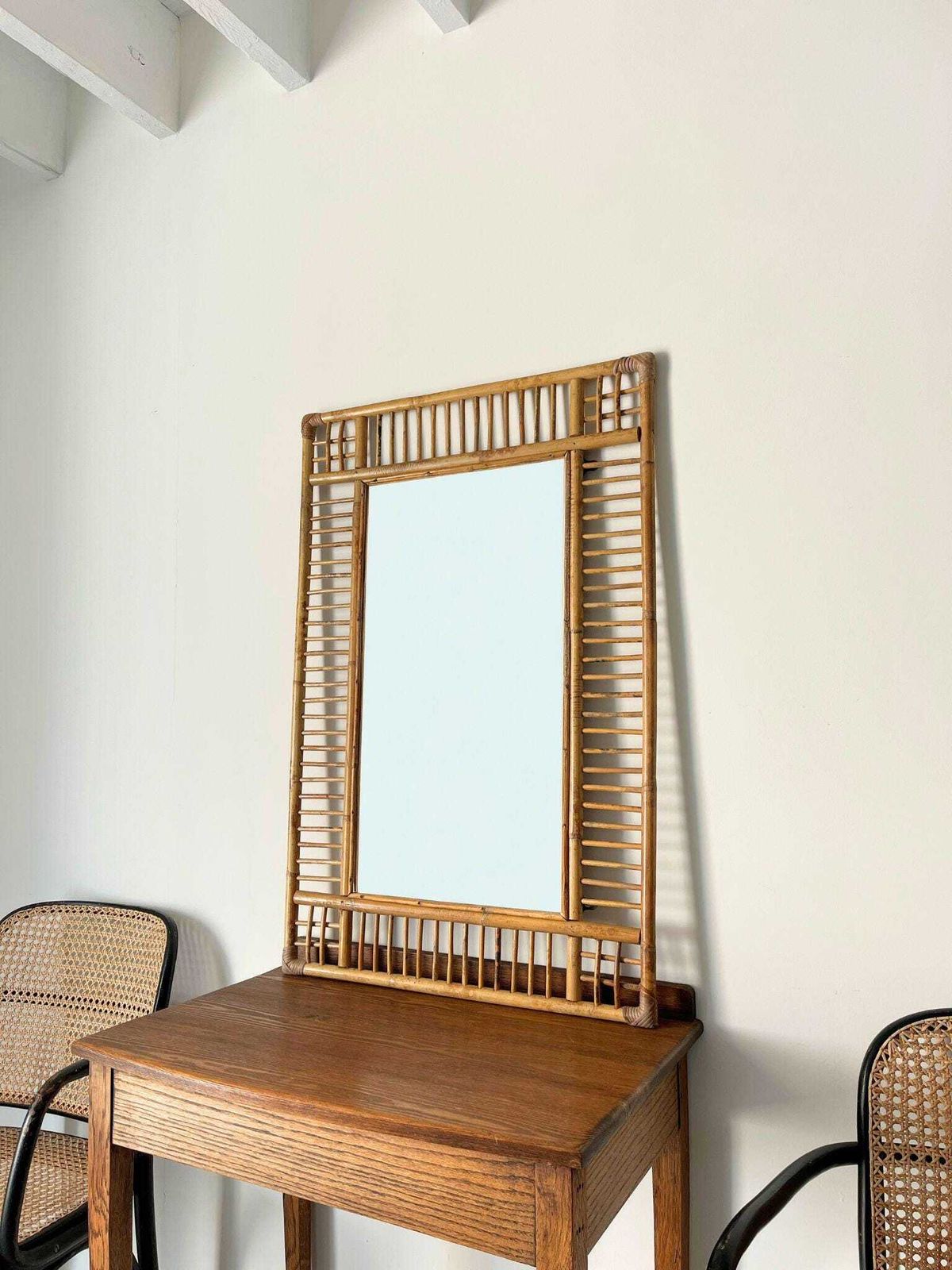 Bamboo Mirror Large Mid Century Italian Wall Hung Mirror With Lattice Corners photo furniture