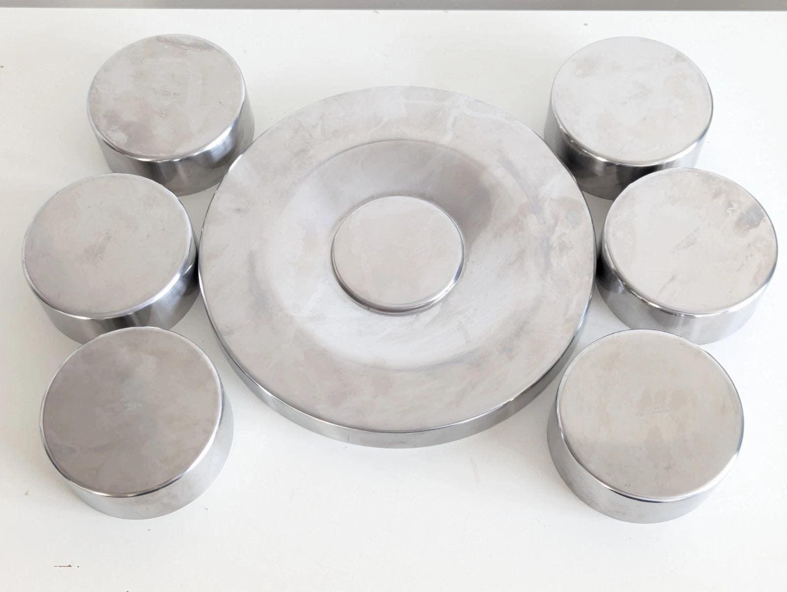 Vintage Stelton Peter Holmblad Lazy Susan Bowl Set In Stainless Steel And Teak photo vinterior