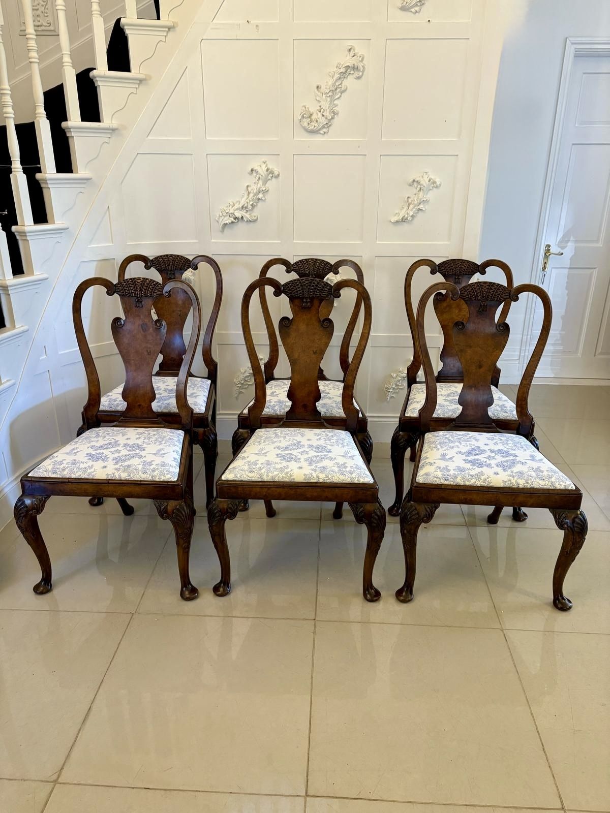 4750.0 Superb Quality Set Of 6 Antique 19th Century Carved Burr Walnut Dining Chairs photo