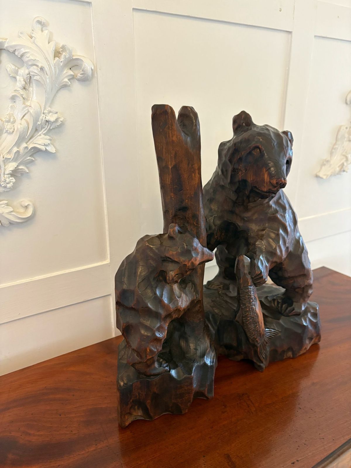 Unusual Large Antique Early 20th Century Japanese Carved Linden Wood Bear photo furniture